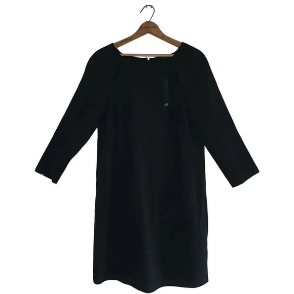 New $400 TIBI Black Slip Dress Womens Size 6 3/4 Sleeve Round Neck Pullover - Picture 1 of 9